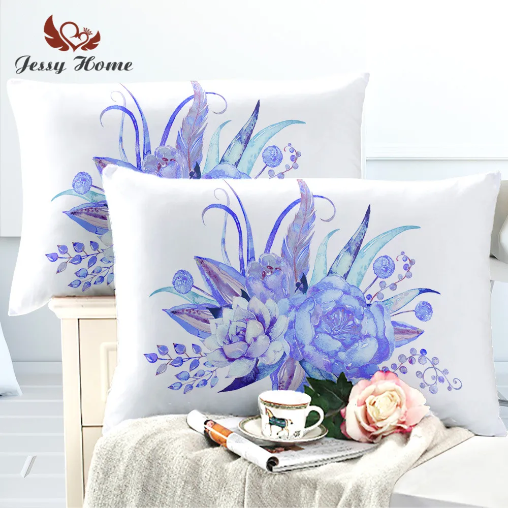 2 Piece Lotus Pillowcase Watercolor Pillow Cover Pink Microfiber Fabric