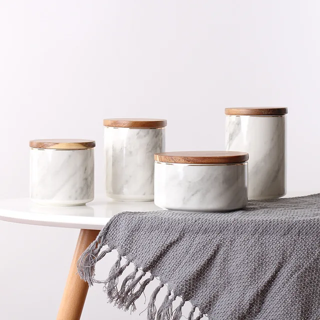 Nordic Style Marble Seal Storage Tank With Lid Ceramic Jar Nordic Style Marble Seal Storage Tank With Lid Ceramic Jar Box Coffee Tea Candy Ornaments Organizer