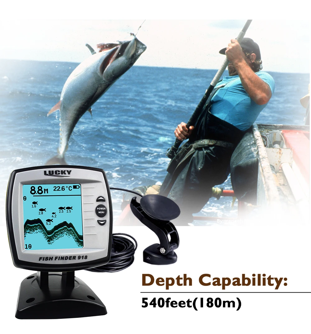 Lucky Boat Fish Finder FindFish Lure Sounder Findfish Echo sensor FishFinder FF918-180S Wired Shore Sonar Fish Lure LCD Finder