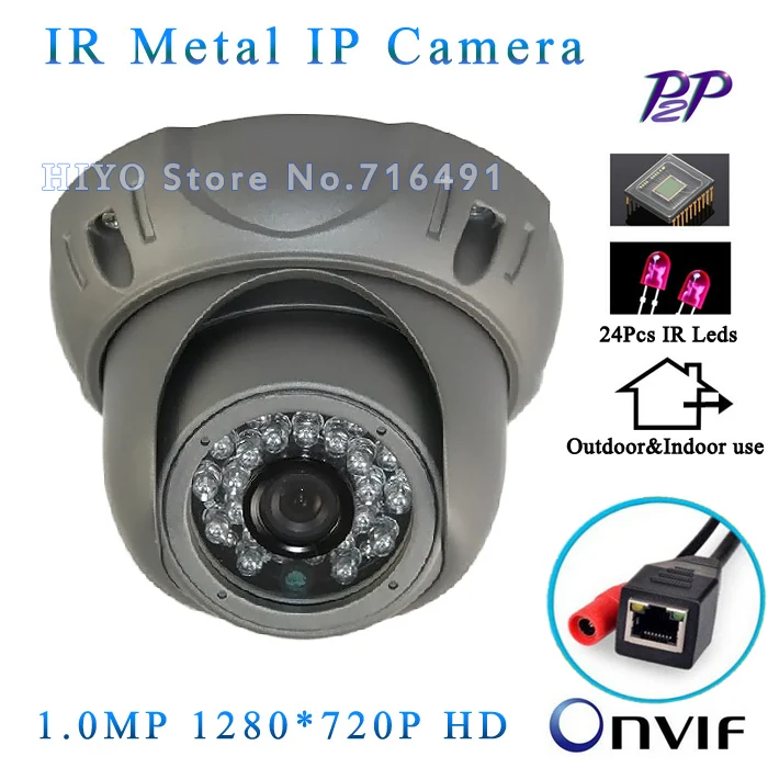 

New Free shipping Original dome waterproof security network cctv camera 1MP IR ip camera mini HD 720P