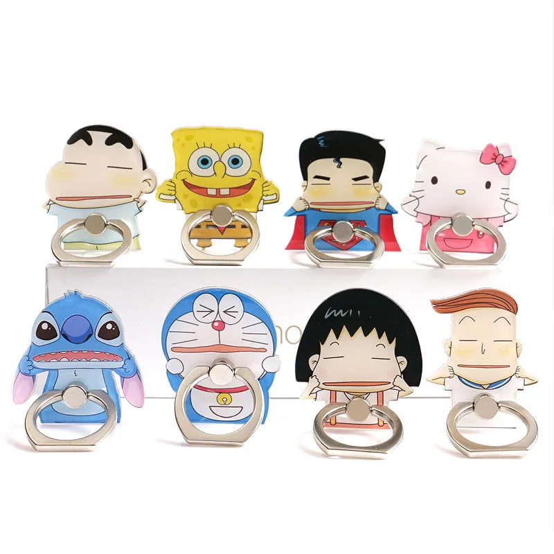 

360 Rotating Phone Finger Ring Holders Kitty Stitch Superman Sponge Mobile Smartphone Stand Holder For iphone X Holder Stand