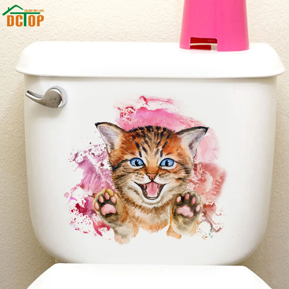 Happy Smile Little Cat Art Drawing Waterproof Toilet Sticker Wall Decal Bathroom Washroom WC Decoration (2)