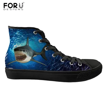 

FORUDESIGNS Spring Summer Canvas Sneakers Women Flats Sea Animal Shark 3D Print Casual Breathable Zapatos for Teenager High Top