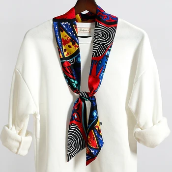 

2020 Fashion Silk Scarf Women Skinny Neck Scarves Foulard Elegant Tipped Turban Lady Hair Head Band Bag Scarfs Neck Kerchief