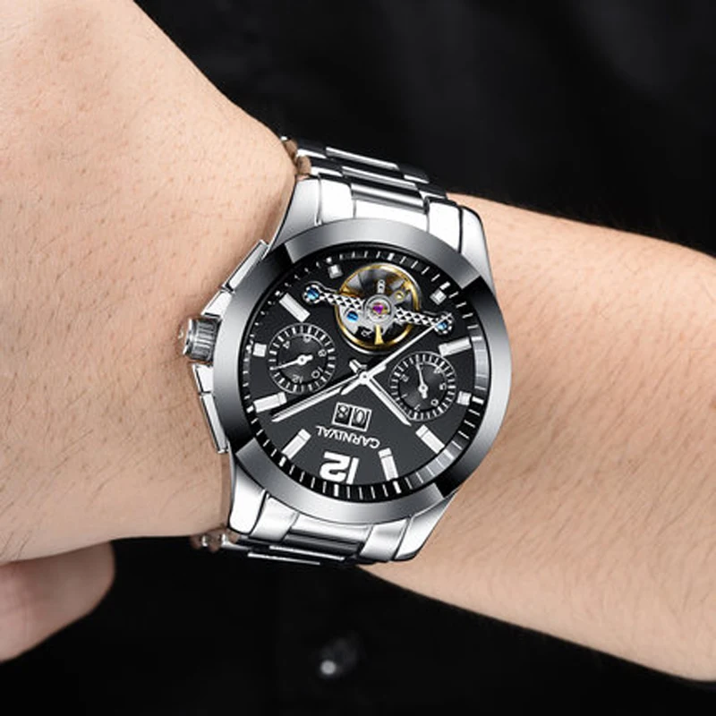 Карнавал Tourbillon механические часы с двойным календарь светящиеся военные мужские