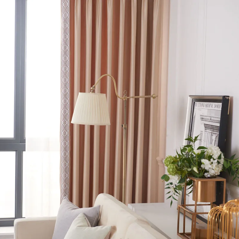 

Free Shipping Simulation Silk High-Precision Satin Silk Cotton Solid Color Half Shade Nordic Simple Curtain Finished