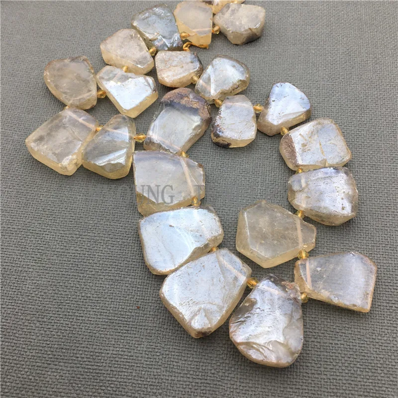 MY0118 (freeform yellow crystal slice titanium Quartz, Gemstone Beads) (2)