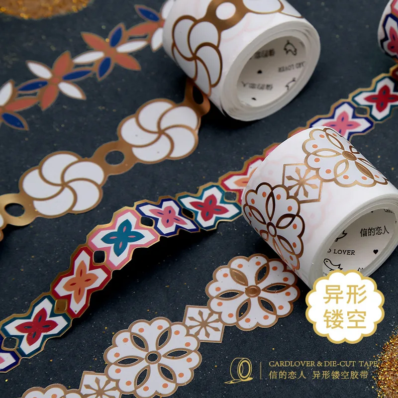 Golden Hollow flower Series Color Vintage Washi Masking Tape Release Paper Stickers Scrapbooking Stationery Decorative Tape