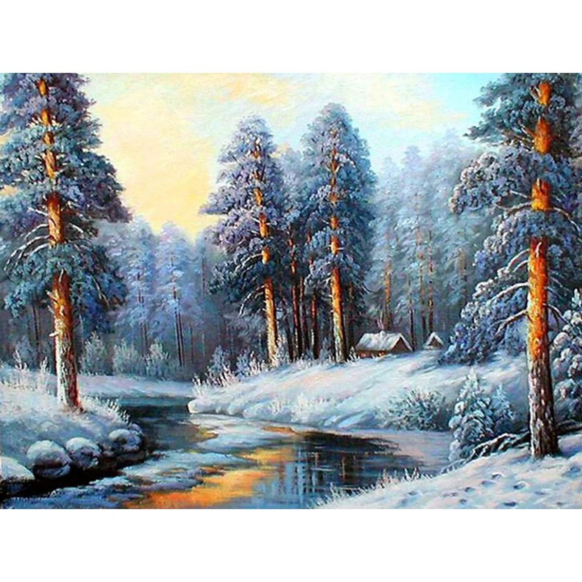 Diamond embroidery snow creek landscape Square diamond  natural scenery Diamond Painting Household adornment picture