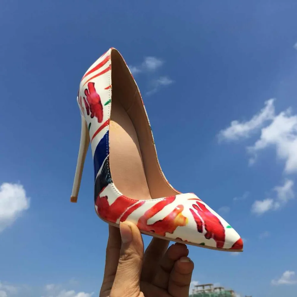 Keshangjia Sexy High Heels New Arrival Red Graffiti Colorful Stiletto Women Pumps Wedding Shoes 12cm Women's Shoes