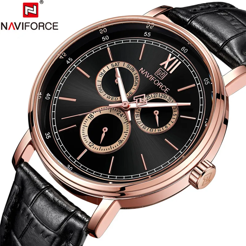 Koop NAVIFORCE Mannen Horloges Top Luxe Merk Datum Week Sport Heren Horloges Militaire Business Lederen Quartz Mannelijke Klok 3002