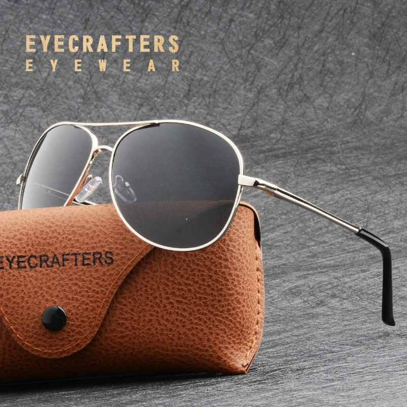 

EYECRAFTER Men Outdoor Driving Shield Eyewear Metal Sun Glasses Fashion Classic Pilot Men's UV400 Polarized Sunglasses 103