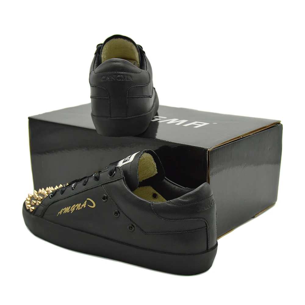 CANGMA/брендовые кроссовки; Прочная Мужская обувь с заклепками на шнуровке; Повседневная обувь для мужчин; черные туфли из натуральной кожи на плоской подошве; мужская обувь