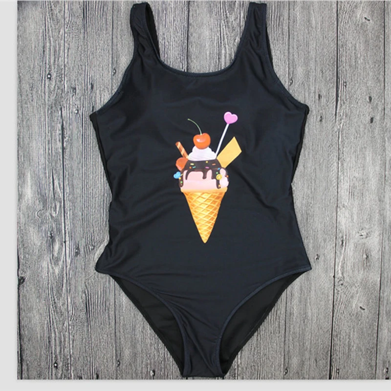 

One Piece Biquinis Sexy Summer Ice Cream printed Cute beachwear swimwear bathing suits bodysuit New femme swimming clothes 2018