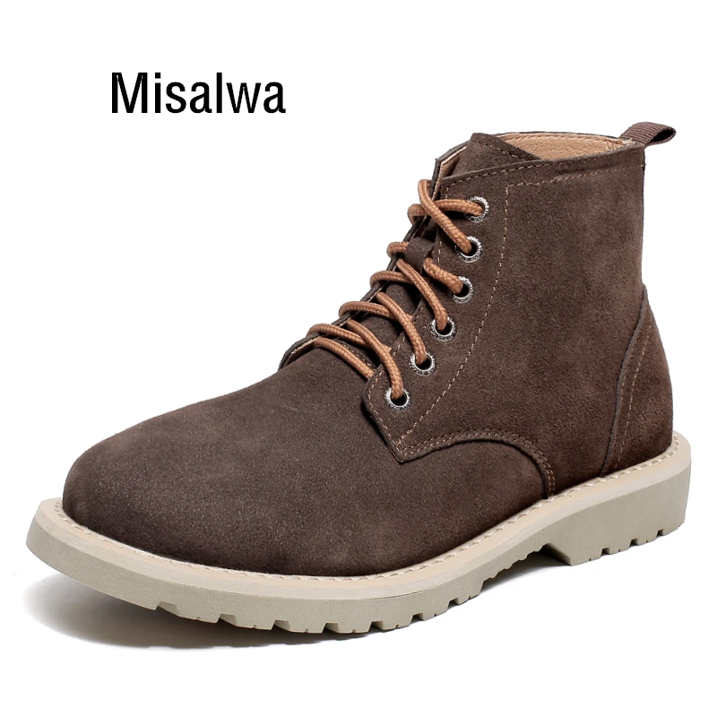 

Misalwa Suede Leather Men Boots Autumn Spring Snow Boots Men Work Shoes Footwear Rubber High Top Round Toe Combat Boots Ankle