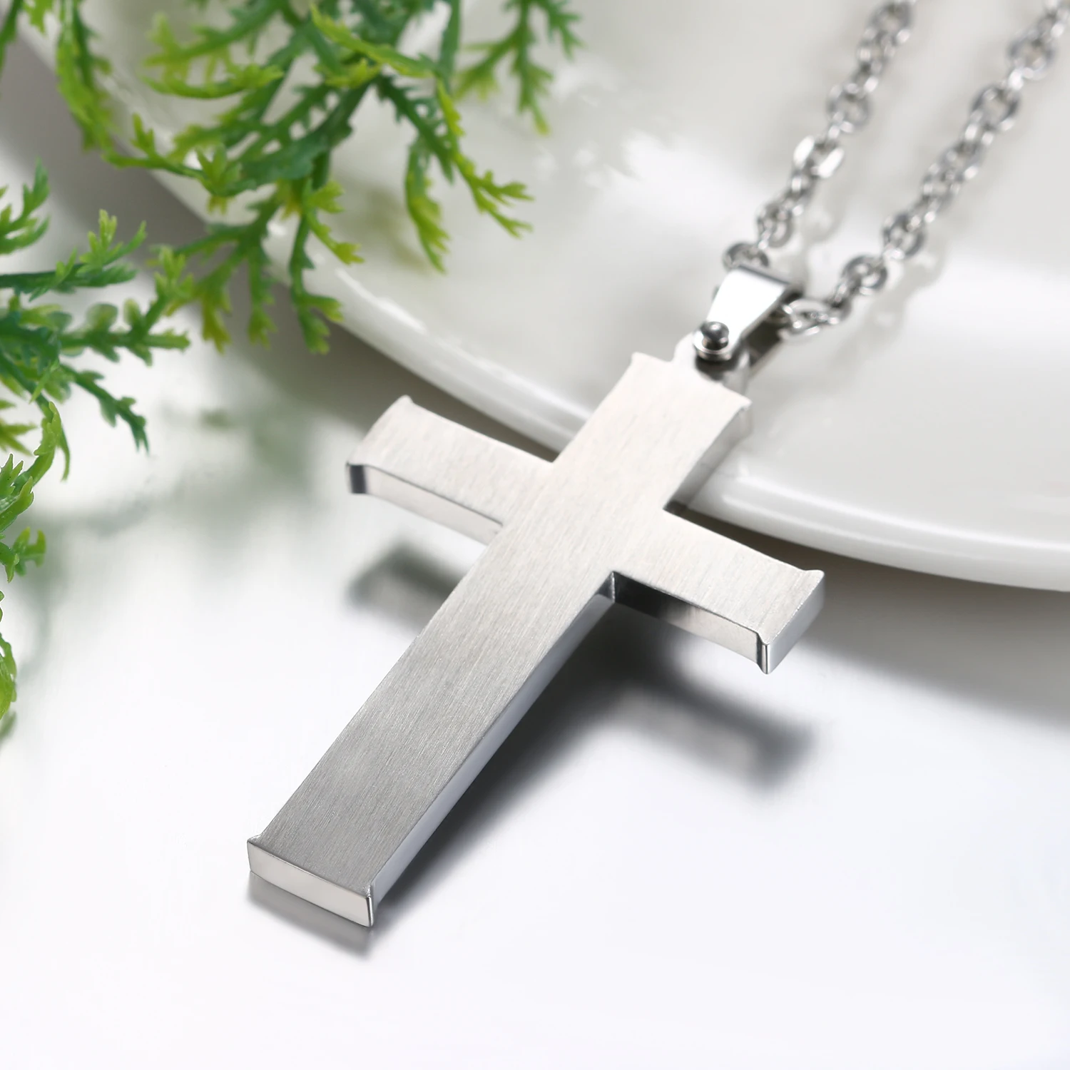 HTB1Qa80gKOSBuNjy0Fdq6zDnVXan BONISKISS Carbon Fiber Stainless Steel Men's Cross Necklace 21.5 Inch