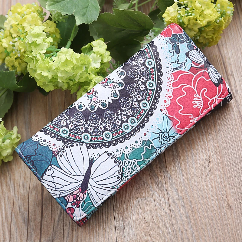

2019 New Fashion Women Leather Wallet Long Card Holder Case Floral Printed Clutch Purse Phone Bag Handbag Coin Pocket Handbag