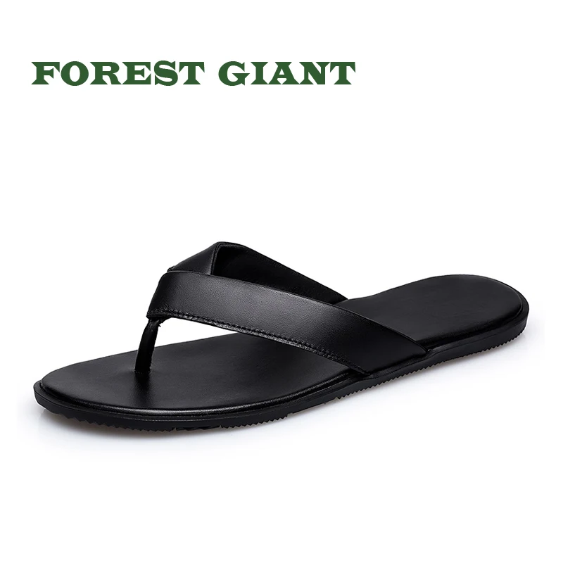 

FOREST GIANT Summer Men Slippers Male Genuine Leather Flip Flops Vintage Casual Male Beach Sandals Non-slide Zapatos Shoes 9106