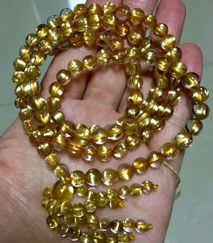 

Genuine Natural Gold Rutilated Quartz 7mm Crystal Round 108 Prayer Beads Stretch Charms Bracelet Necklace