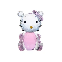 H&D X’mas Gifts Pink Cat Figurines Glass Crystal Cute Animal Figurines Paperweight Collection Birthday Gifts Wedding Home Decor