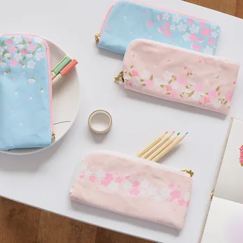 

1pcs student creative portable cotton pen bag canvas flat pencil case Yuemu cherry tree under the flat pencil case