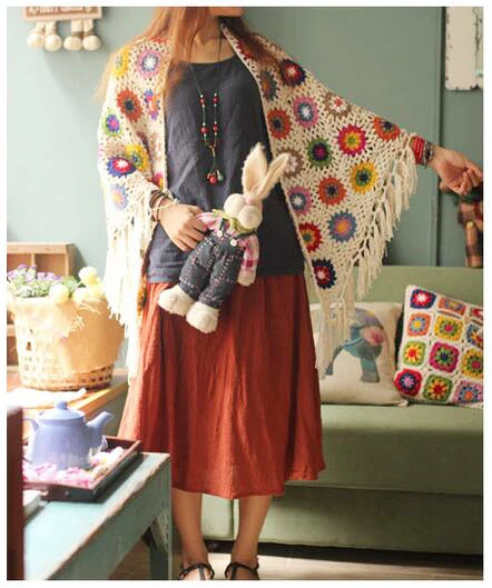 Ручная работа вязание крючком 175X85 см цветы бросок красочная шаль с бахромой одеяло скатерти для кофейных столиков диван покрывающий голову шарф