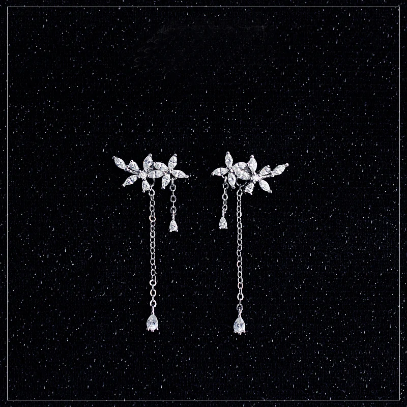 

Luxury Brand 925 Sterling Silver Tassel Flower Earrings For Women Girls Romantic Earrings Party Jewelry Pendientes Brincos