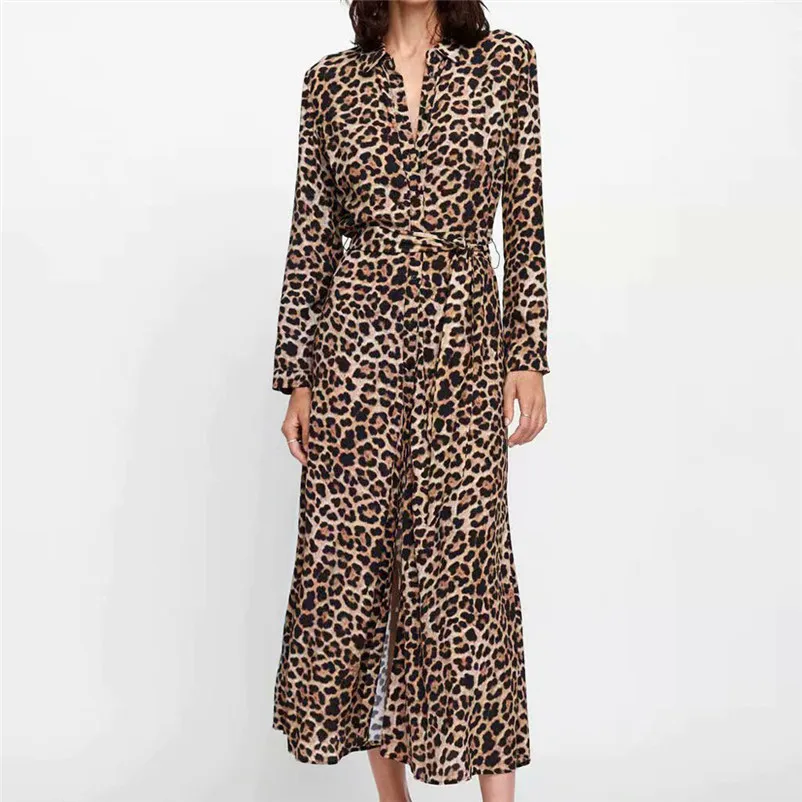 Fashion casual dress women autumn winter elegant dress Leopard Print Maxi Ladies Holiday Long Sleeve Dress vestidos S25#N (8)