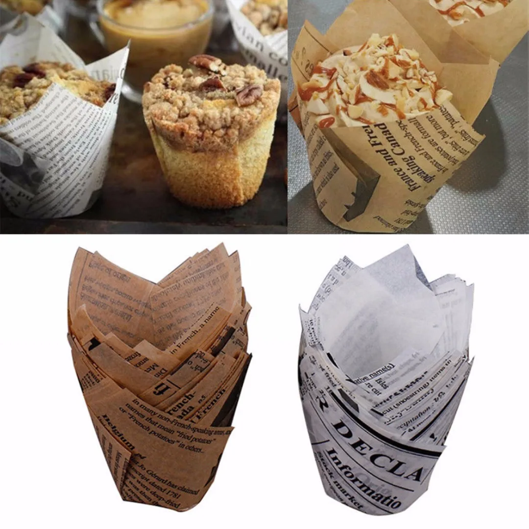 50Pcs Tulips Cupcake Liners Paper Cake Baking Cup Muffin Cases Weeding Party