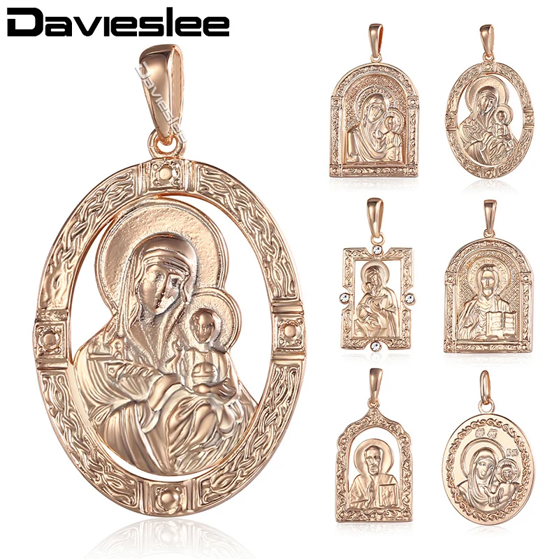 Davieslee, ожерелье для женщин, мужчин, девственница Мэри, женское ожерелье с подвеской, 585, розовое золото, ювелирное изделие, модный подарок DGP190