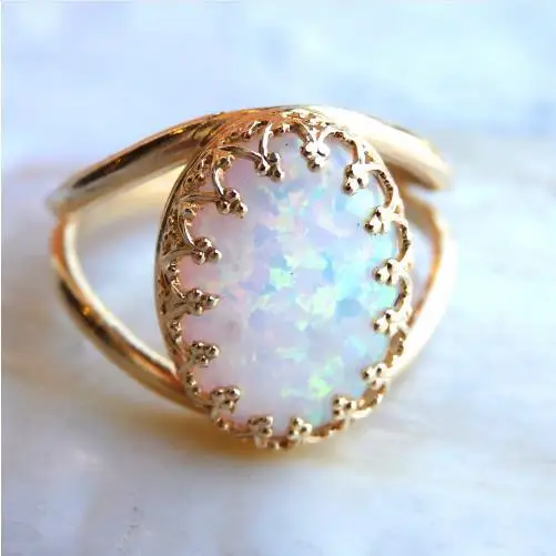 

Bamos Female Big Oval Ring White Fire Opal Engagement Ring Wedding Bands For Women Fashion Jewelry Dropshipping Gift