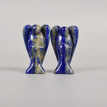 

2pcs Handmade angel figurine Carved Gemstone Lapis Lazuli Angel Semi-Precious Craft Angel Figurines For love peace home Decor