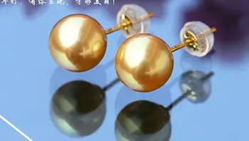 

gorgeous round AAA 10-11mm round south sea gold pearl earring 18k