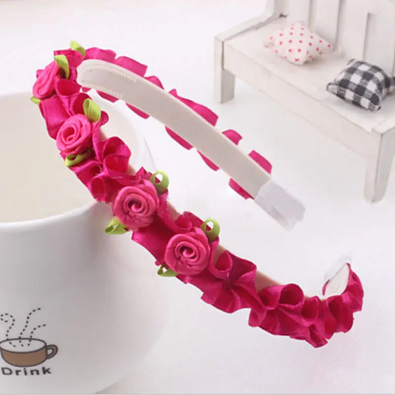 8 Colors Girls Children Ribbon Flower Hair Bands Baby Headband Children