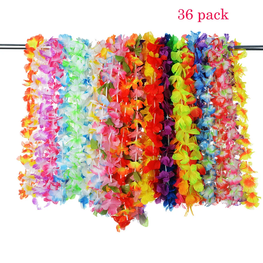 

36 Counts Party Beach Tropical Flowers Necklace Hawaiian Luau Flower Lei Party Favors Festival Party Decorations Wedding Supply