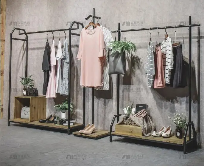 Retro nostalgic iron clothing store display rack. The Wall hanger women's clothing store decoration wall hanging decoration .