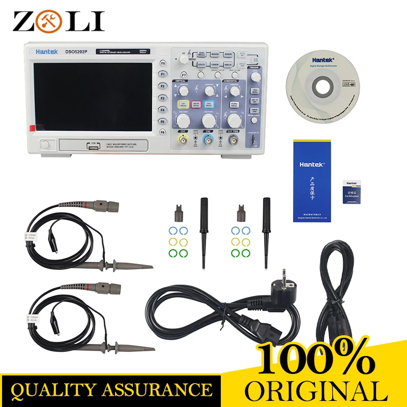 

ON SALE Hantek DSO5202P Digital Oscilloscope Portable 200MHz bandwidth 2 Channels Handheld LCD USB Oscilloscopes DSO5202P