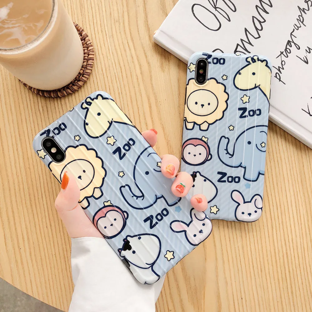 

Cartoon Animals Pattern Suitcase Phone Case for IPhone X XS Max Case Four Corner Anti-knock Back Cover for IPhone 8 7 6 6S Plus