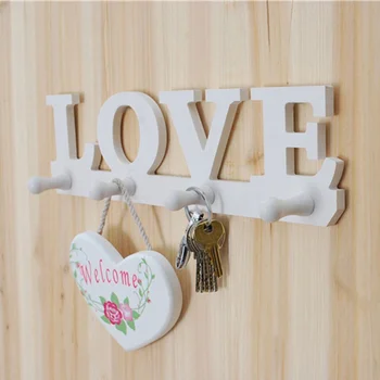 

New Year 4 Hooks White LOVE Shape Design Coat Hat Key Storage Holder Rack Wall Hanger Home Door Decor 37*10*0.9cm
