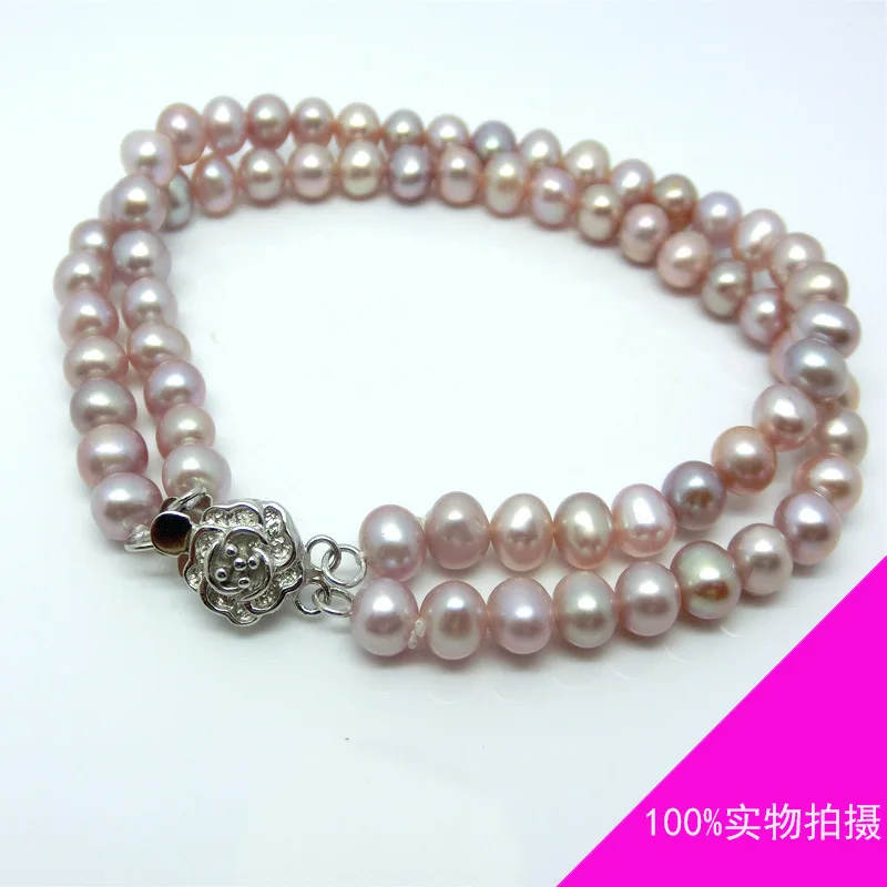 Новая мода элегантный 2 ряда 6-7 мм фиолетовый пресноводный жемчуг браслет 7," Сделай сам дизайн ювелирных изделий оптом и в розницу