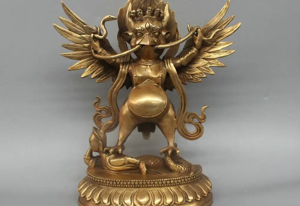 

11'' China Tibet Garuda Birdman Protector Buddha Bronze Statue