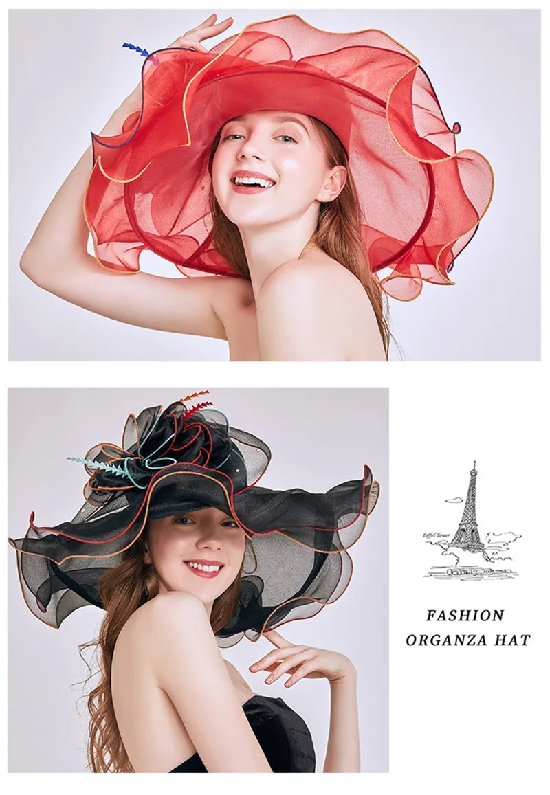 Mingli Tengda Новинка года складной для женщин шляпа Свадебные Элегантные органзы Свадебные шляпы с цветком летняя пляжная шляпа chapeaux mariage