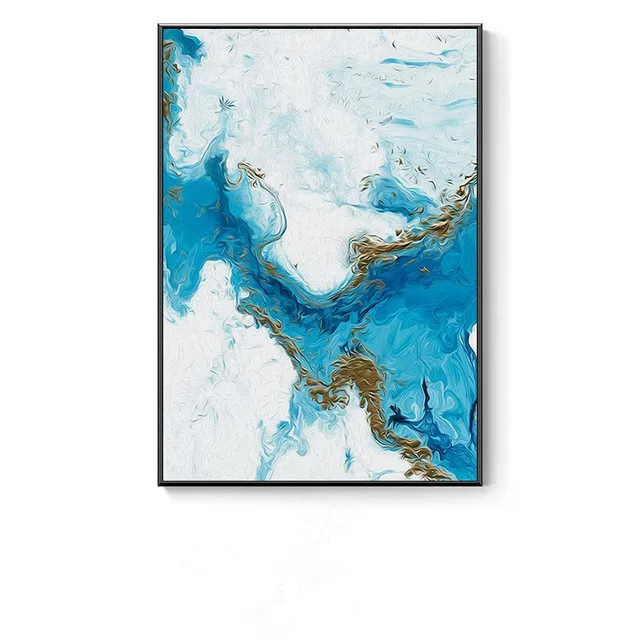 Nordic Abstract Color Spalsh Blue Golden Canvas Painting Poster And Print Unique Decor Wall Art Pictures For Living Room Bedroom - Цвет: B