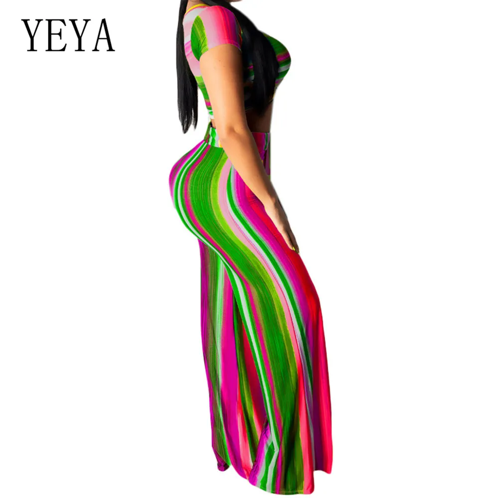 YEYA New Style Retro Striped Jumpsuits with Belt 2 Piece Sets O-neck Lace Up Top and Loose Pants Summer Casual Combinaison Femme YEYA New Style Retro Striped Jumpsuits with Belt 2 Piece Sets O-neck Lace Up Top and Loose Pants Summer Casual Combinaison Femme