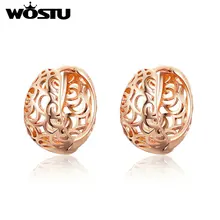 WOSTU Style Golden Cutout Stud Earrings For Women Rose Gold Small Earrings Engagement Wedding Hot Fashion Jewelry Gift ZBFE140