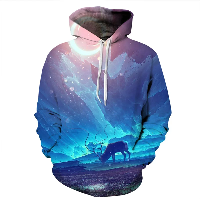 3D Print Galaxy Sky Blue Hoodies Men Women Hipster Jacket Long Sleeve Aesthetic Pullovers Hooded Sweatshirts Tracksuit Clothing