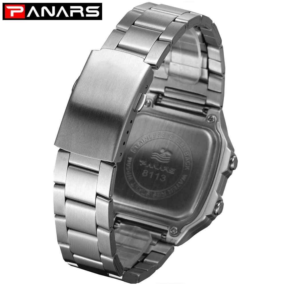 PANARS G style Sports Watch Man Count Down Waterproof Watch Stainless Steel Digital Wristwatches Male Clock Relogio Masculino images - 6