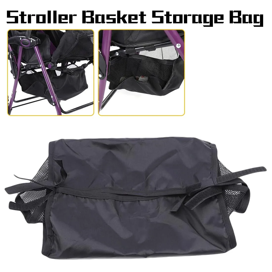 

Baby Carriage Basket Mesh Bag Black Trolley Net Pocket Bottle Diaper Storage Organizer Bag Holder Baby Stroller Accessories