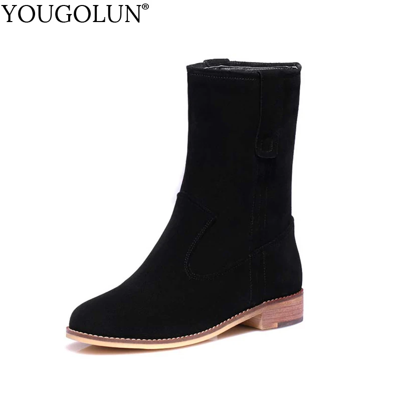 

YOUGOLUN - Women Lowland Ankle Boots Autumn Cow Suede Square Heel 3 cm Shoes #Y-127