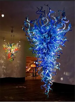 

Style Blue Colored Large Size Blown Glass Murano Style Hanging Chandelier